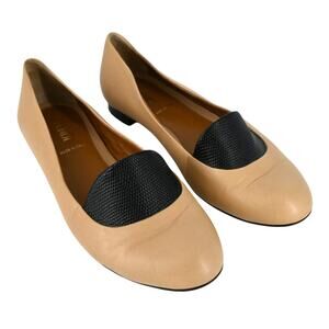 Fendi Beige Leather Black Textured Colorblock Ballet Flats Size 35